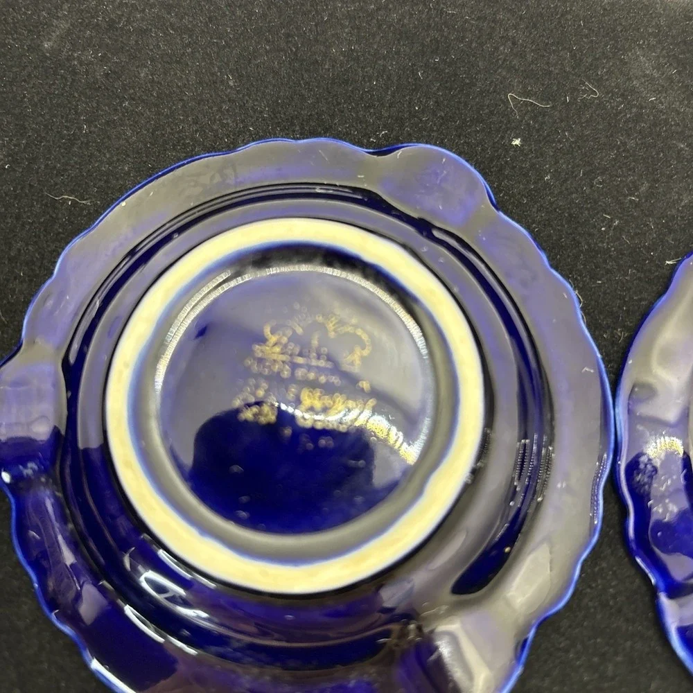 Vintage Lindner‎ Kueps Bavaria Echt Cobalt Blue Cigarette Holder & 2 Ashtrays